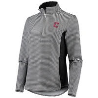 Women's Tommy Bahama Black Cleveland Guardians Aubrey Stripe Block IslandZone Half-Zip Jacket