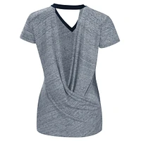 Women's Touch Navy Cleveland Guardians Halftime Back Wrap Top V-Neck T-Shirt