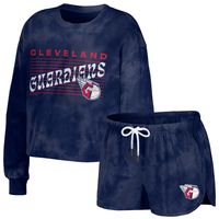 Women's WEAR by Erin Andrews Navy Cleveland Guardians Tie-Dye Cropped Pullover Sweatshirt & Shorts Lounge Set