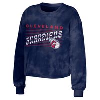 Women's WEAR by Erin Andrews Navy Cleveland Guardians Tie-Dye Cropped Pullover Sweatshirt & Shorts Lounge Set