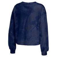 Women's WEAR by Erin Andrews Navy Cleveland Guardians Tie-Dye Cropped Pullover Sweatshirt & Shorts Lounge Set