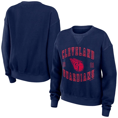 Women's WEAR by Erin Andrews Navy Cleveland Guardians Vintage Cord Pullover Sweatshirt