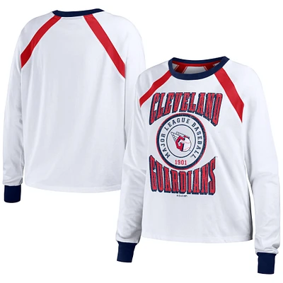 Women's WEAR by Erin Andrews White Cleveland Guardians Raglan Long Sleeve T-Shirt