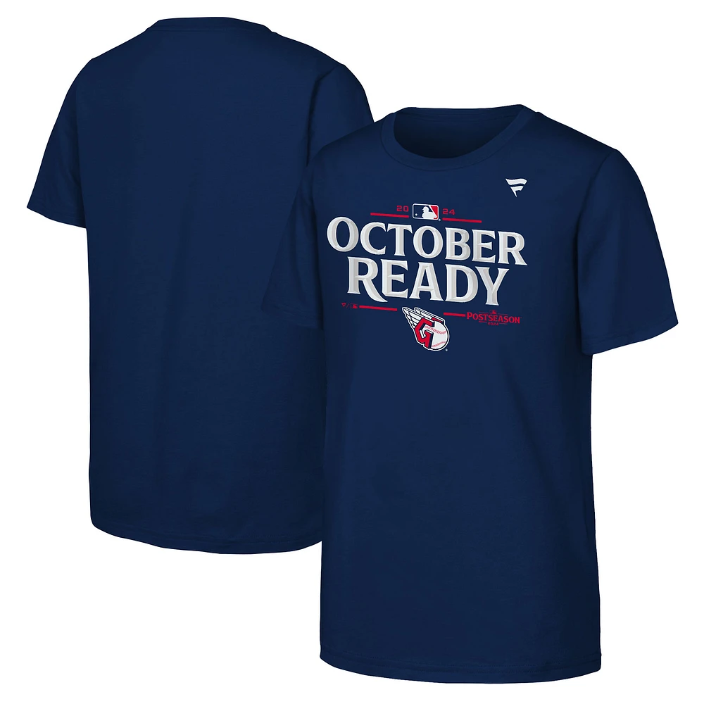 T-shirt de vestiaire d'après-saison MLB 2024 Cleveland Guardians bleu marine pour jeunes fanatiques