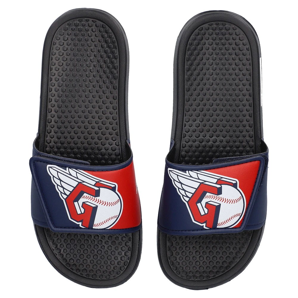 Youth FOCO Cleveland Guardians Colorblock Big Logo Legacy Slide Sandals