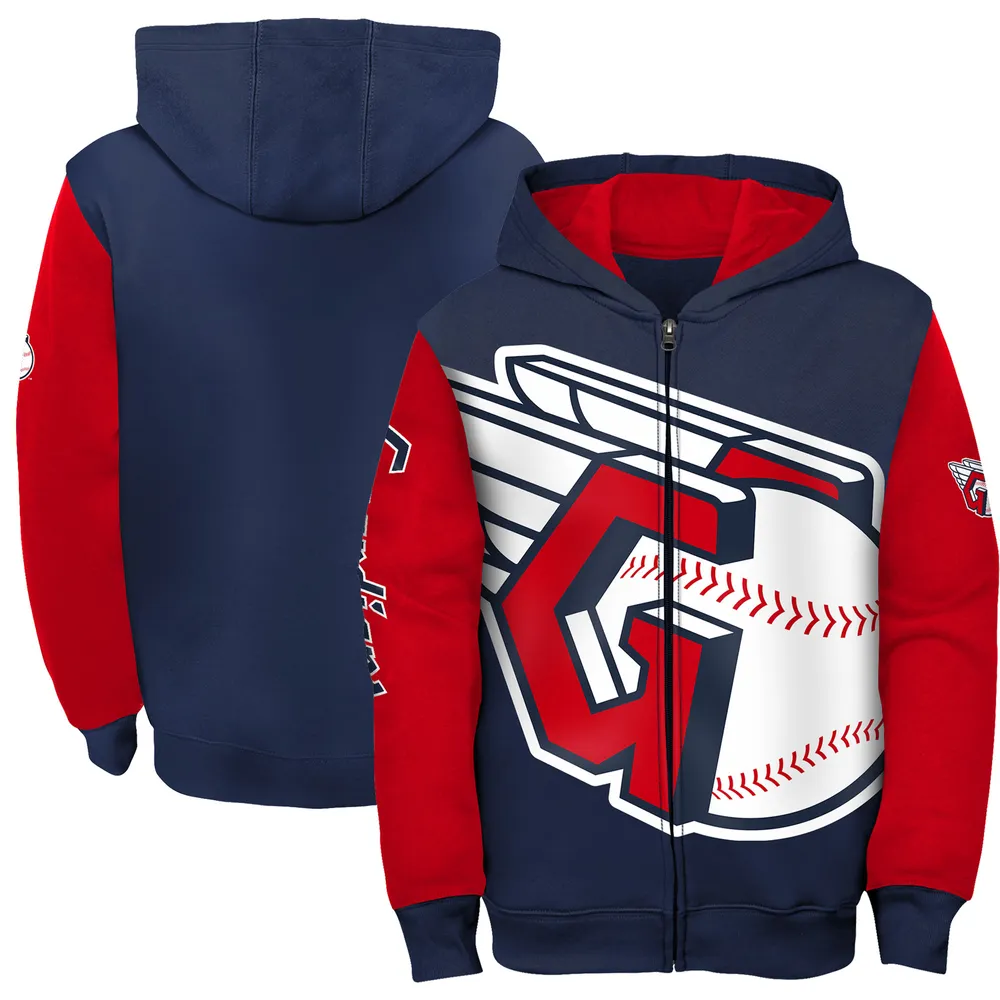 Youth New England Patriots Navy/Red Poster Board Full-Zip Hoodie
