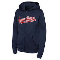 Youth  Navy Cleveland Guardians Wordmark Fleece Full-Zip Hoodie