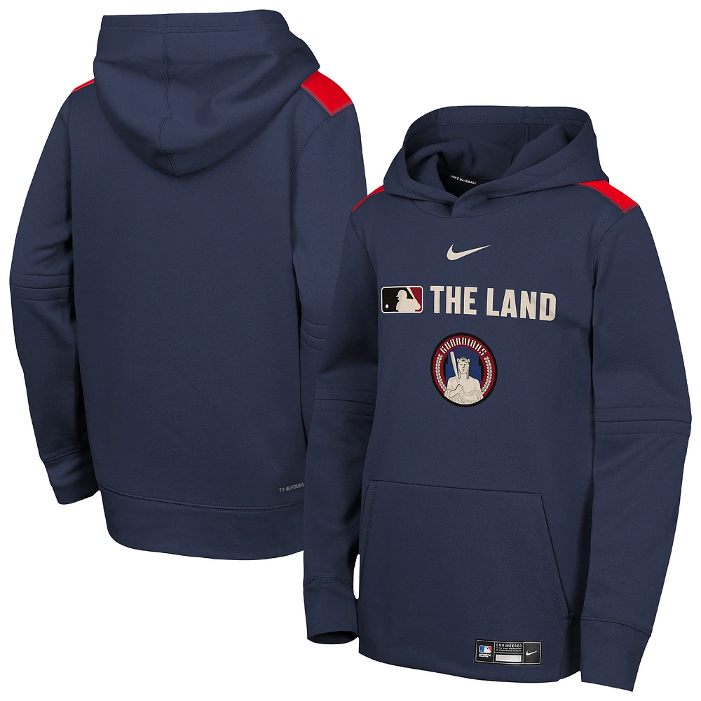 Youth Nike Navy Cleveland Guardians City Connect Authentic Collection Performance Pullover Hoodie