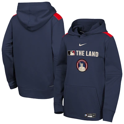 Youth Nike Navy Cleveland Guardians City Connect Authentic Collection Performance Pullover Hoodie