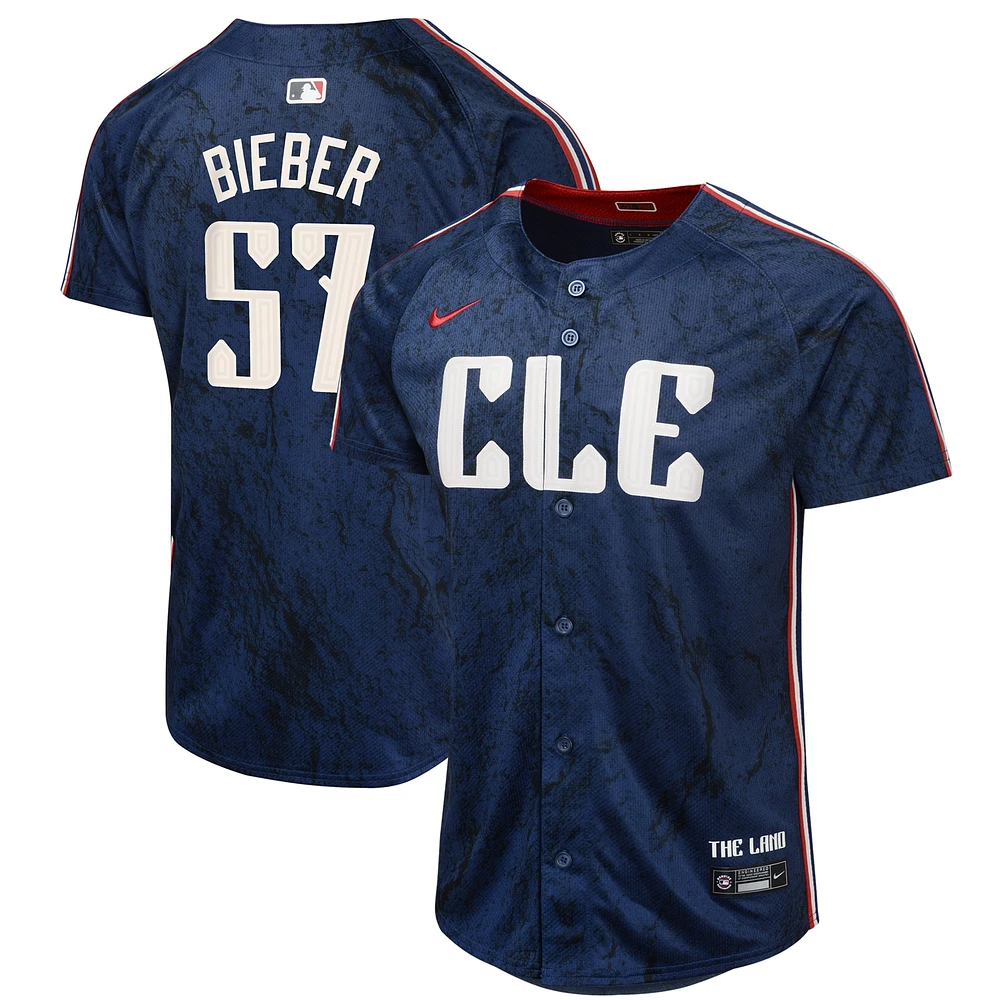 Maillot Nike Shane Bieber pour jeunes des Cleveland Guardians 2024 City Connect Limited, bleu marine