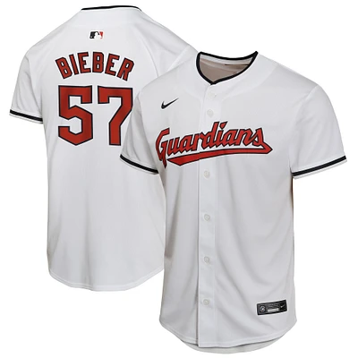 Maillot de joueur match à domicile Nike Shane Bieber pour jeunes des Cleveland Guardians, blanc