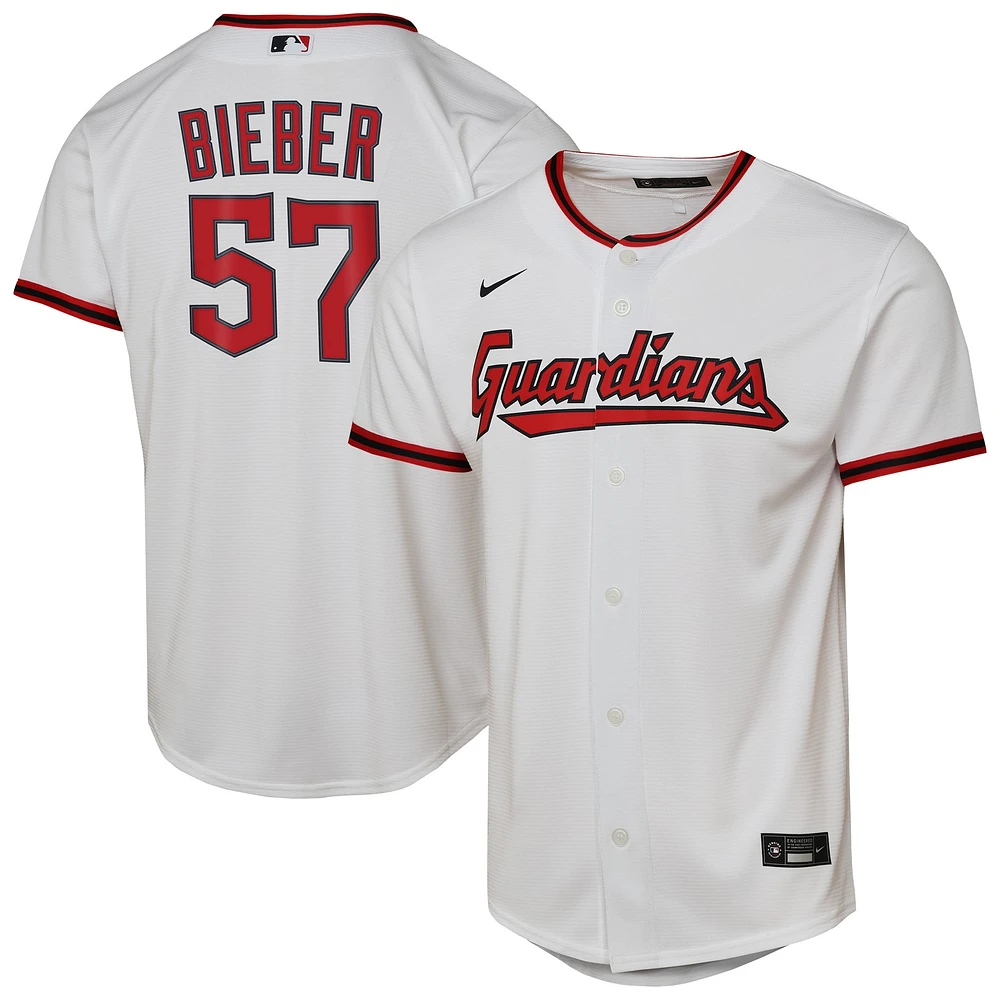 Youth Nike Shane Bieber White Cleveland Guardians Home Replica Player Jersey