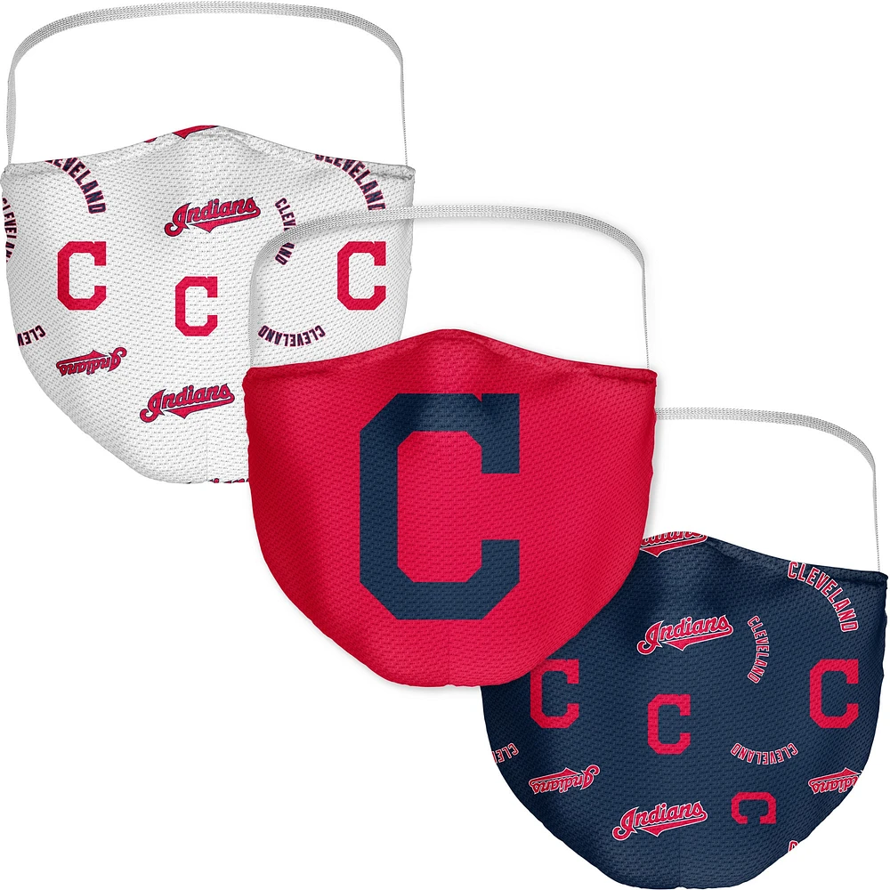 Adulte Fanatics Cleveland Indians All Over Logo Couvre-visage 3-Pack