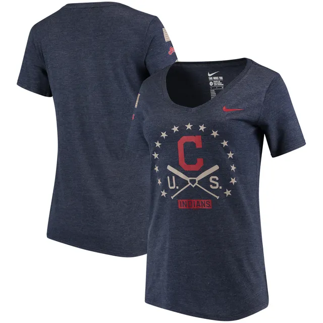 Nike Women's Navy Cleveland Indians Mascot Outline Weekend Tri-Blend T-shirt