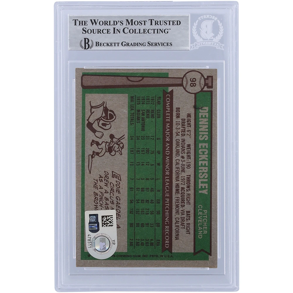 Dennis Eckersley Cleveland Indians Autographed 1976 Topps Series 1 #98 Beckett Fanatics Witnessed Authenticated Rookie Card