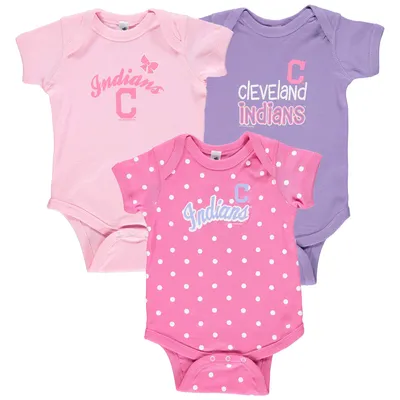 Cleveland Indians Soft as a Grape Girls Infant 3-Pack Rookie Bodysuit Set - Pink/Purple