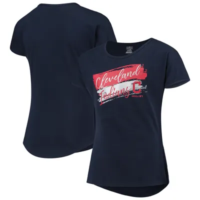 Cleveland Indians Girls Youth Brush Stroke Dolman T-Shirt - Navy