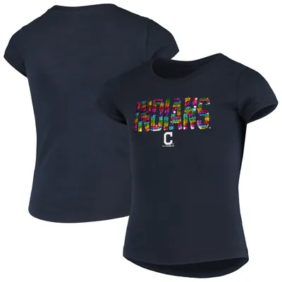 Cleveland Indians New Era Girls Youth Flip Sequin T-Shirt - Navy