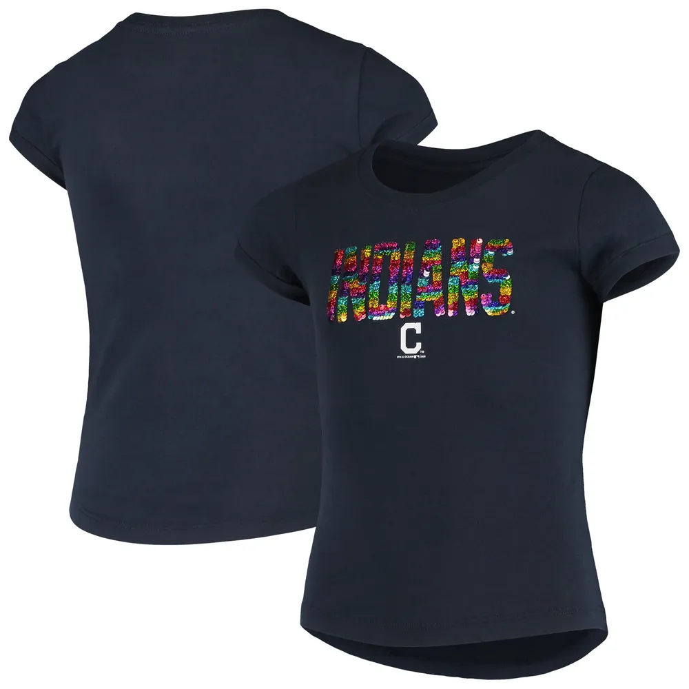 Girls Youth New Era Navy Cleveland Indians Flip Sequin T-Shirt