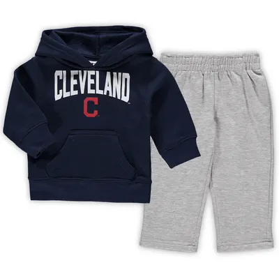 Cleveland Indians Infant Fan Flare Fleece Hoodie and Pants Set - Navy/Heathered Gray