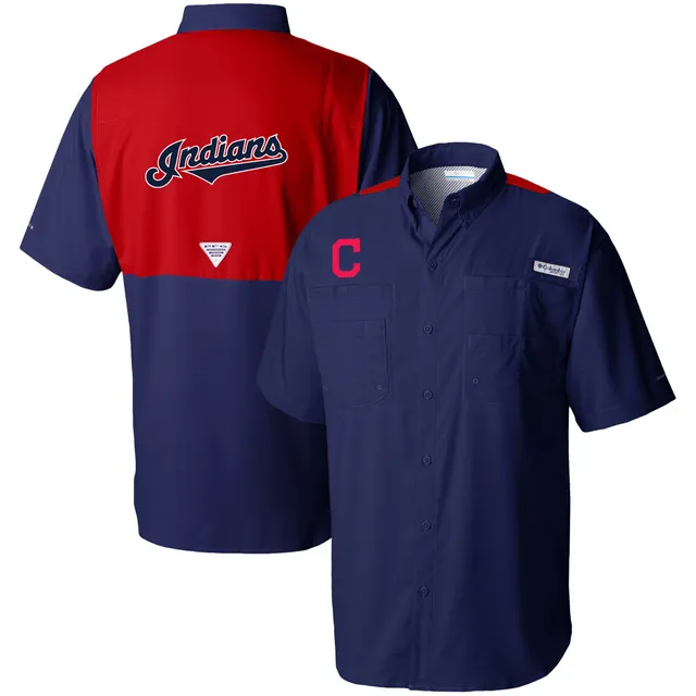 Men's Cleveland Indians Columbia Red Omni-Wick Tamiami Button-Down Shirt