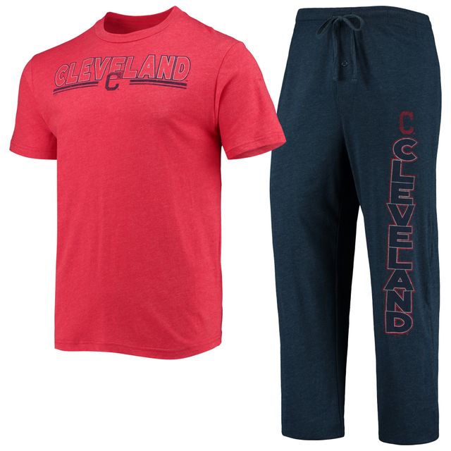 Concepts Sport - Ensemble de nuit avec t-shirt et pantalon Cleveland Indians Meter bleu marine/rouge