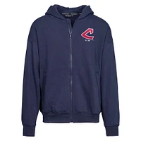 Men's Levelwear  Navy Cleveland Indians Cooperstown Collection Uphill City Core Logo Full-Zip Hoodie