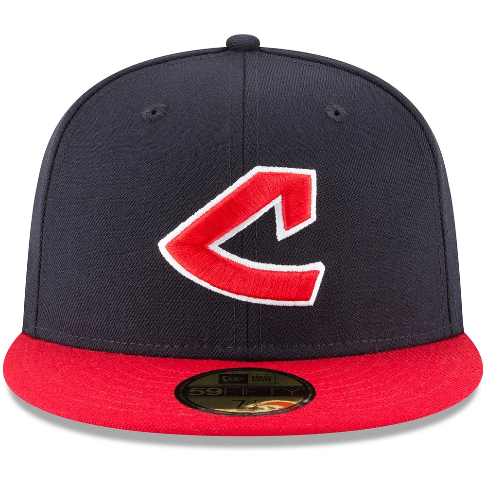 Casquette ajustée 59FIFTY en laine de la collection Cooperstown Indians Cleveland New Era pour homme, bleu marine