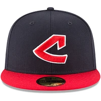 Casquette ajustée 59FIFTY en laine de la collection Cooperstown Indians Cleveland New Era pour homme, bleu marine