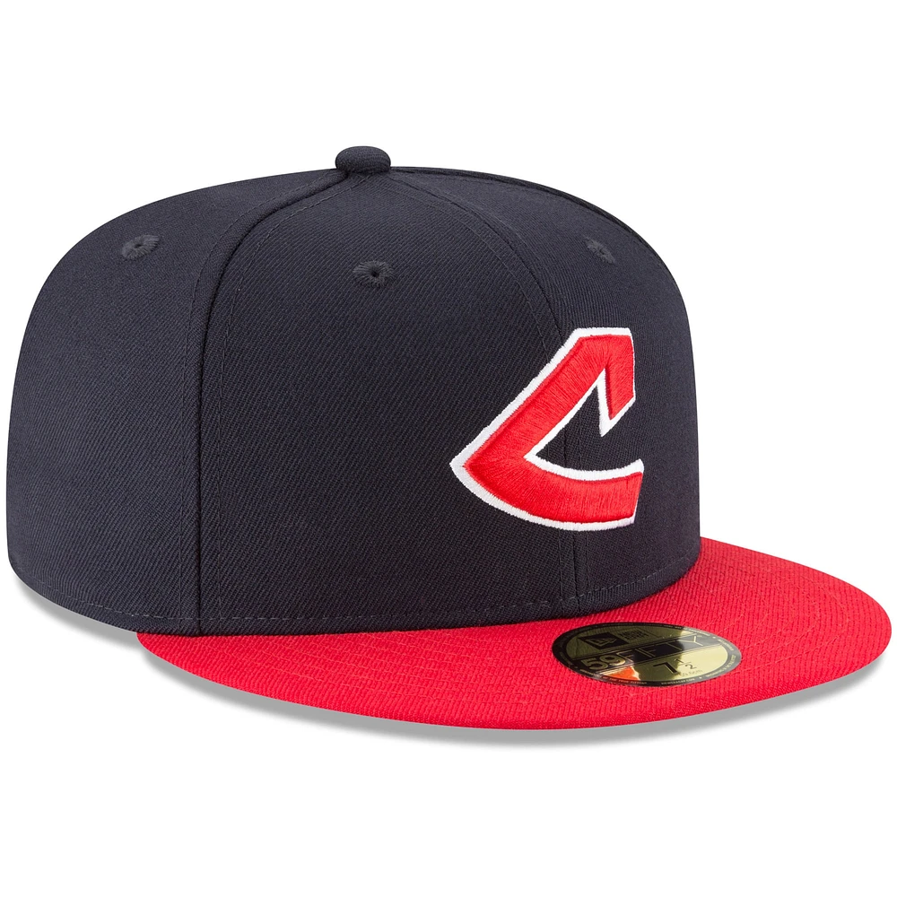 Casquette ajustée 59FIFTY en laine de la collection Cooperstown Indians Cleveland New Era pour homme, bleu marine