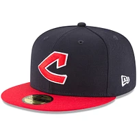 Casquette ajustée 59FIFTY en laine de la collection Cooperstown Indians Cleveland New Era pour homme, bleu marine