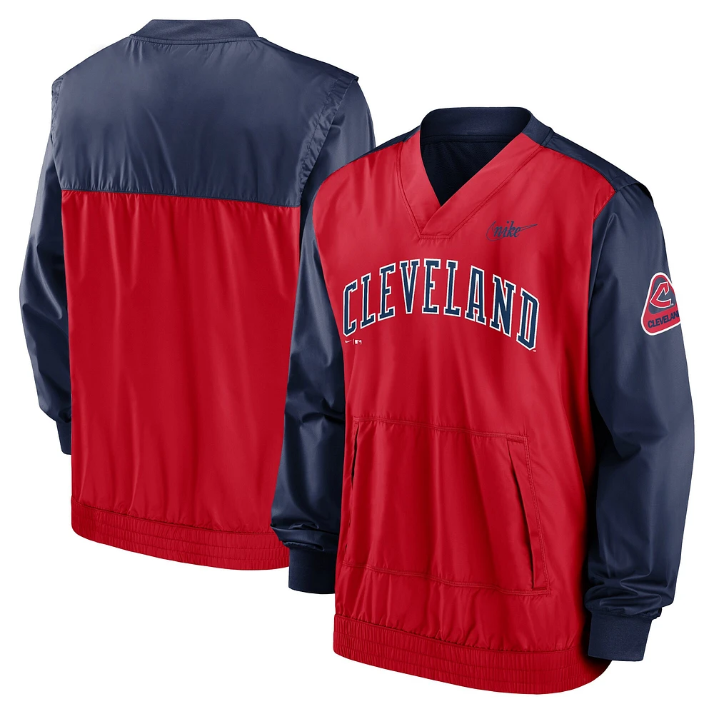 Coupe-vent à encolure en V pour homme Nike Cleveland Indians Cooperstown Collection, rouge/bleu marine