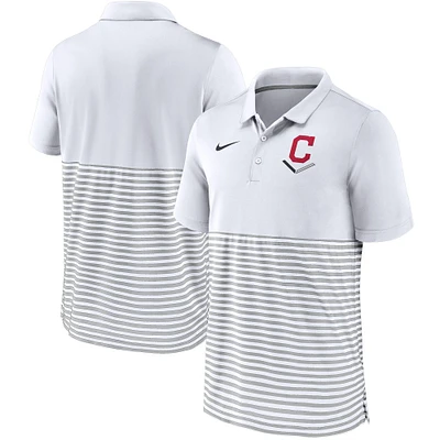 Polo à rayures Nike Cleveland Indians Home Plate pour Homme Blanc/Gris