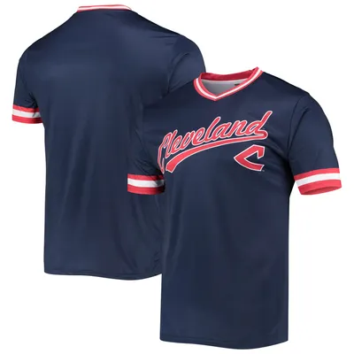 Cleveland Indians Stitches Cooperstown Collection V-Neck Team Color Jersey - Navy/Red