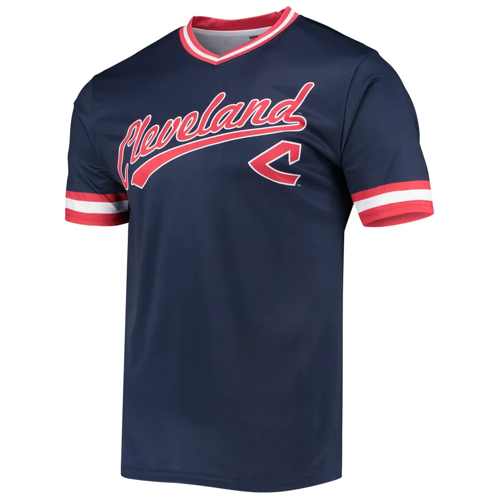 Stitches Men's Stitches Navy/Red Cleveland Indians Cooperstown Collection  V-Neck Team Color Jersey