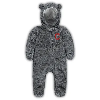 Cleveland Indians Newborn & Infant Game Nap Teddy Fleece Bunting Sleeper - Gray