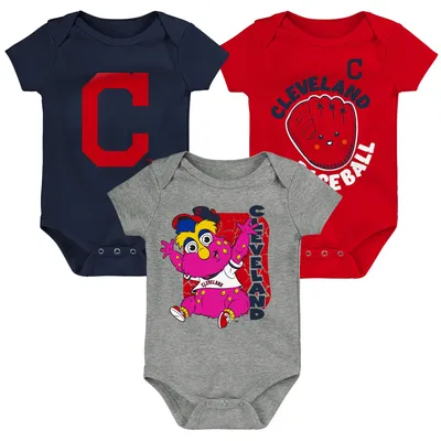 Cleveland Indians Newborn & Infant Change Up 3-Pack Bodysuit Set - Navy/Red/Gray