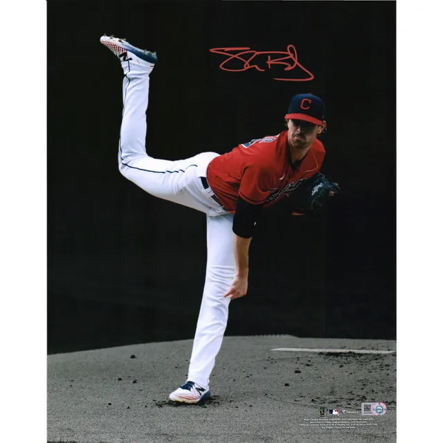 Shane Bieber Cleveland Indians Unsigned White Jersey Pitching Photograph