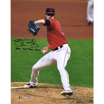 Shane Bieber Cleveland Indians Autographed 16" x 20" Pitching Photograph with "2020 MLB Triple Crown" Inscription