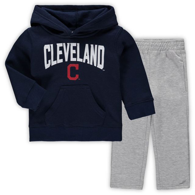 Ensemble sweat à capuche et pantalon en molleton évasé Fan Flare des Indians de Cleveland bleu marine/gris chiné pour tout-petit