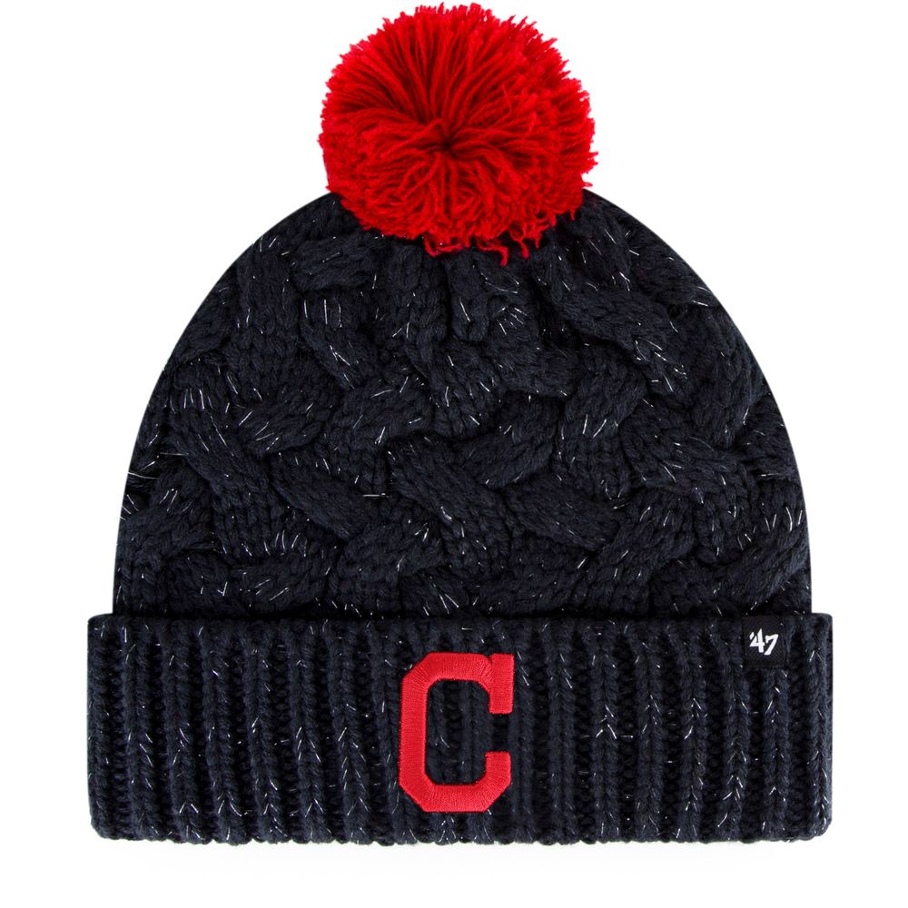 Women's '47 Navy Cleveland Indians Knit Cuffed Hat with Pom