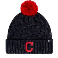 Women's '47 Navy Cleveland Indians Knit Cuffed Hat with Pom