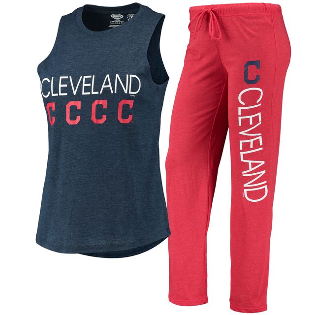 Concepts Sport Ensemble de nuit pour femme avec débardeur et pantalon Cleveland Indians Meter Muscle rouge/bleu marine