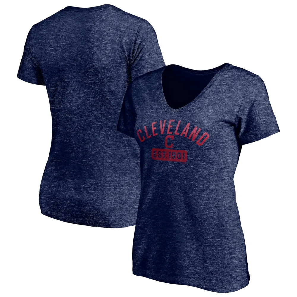 Women's Cleveland Indians Fanatics Branded Navy Official Logo Long Sleeve  V-Neck T-Shirt