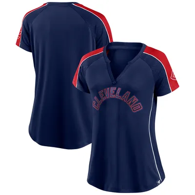 Cleveland Indians Fanatics Branded Women's Navy/Red True Classic League Diva Pinstripe Raglan V-Neck T-Shirt