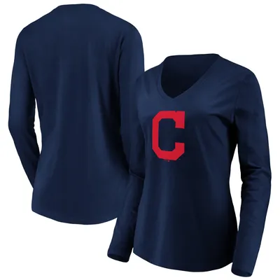 Cleveland Indians Fanatics Branded Women's Official Logo Long Sleeve V-Neck T-Shirt - Navy