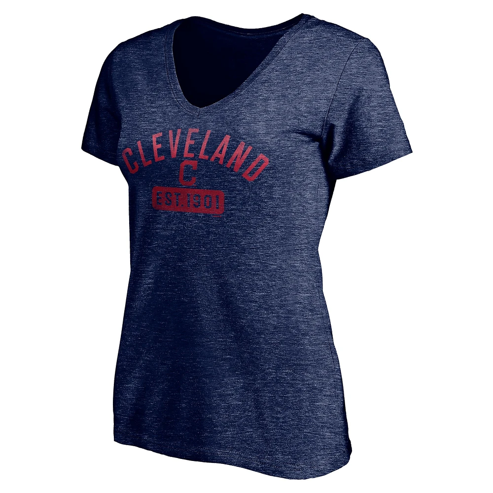 T-shirt à col en V Fanatics Heathered Navy Cleveland Indians Old Time Favorite pour femmes