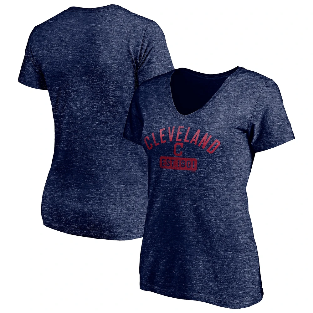 Women's Fanatics Heathered Navy Cleveland Indians Old Time Favorite V-Neck T-Shirt