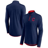 Veste à quart de zip avec logo principal des Cleveland Indians Fanatics pour femmes, bleu marine/rouge