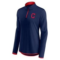 Veste à quart de zip avec logo principal des Cleveland Indians Fanatics pour femmes, bleu marine/rouge